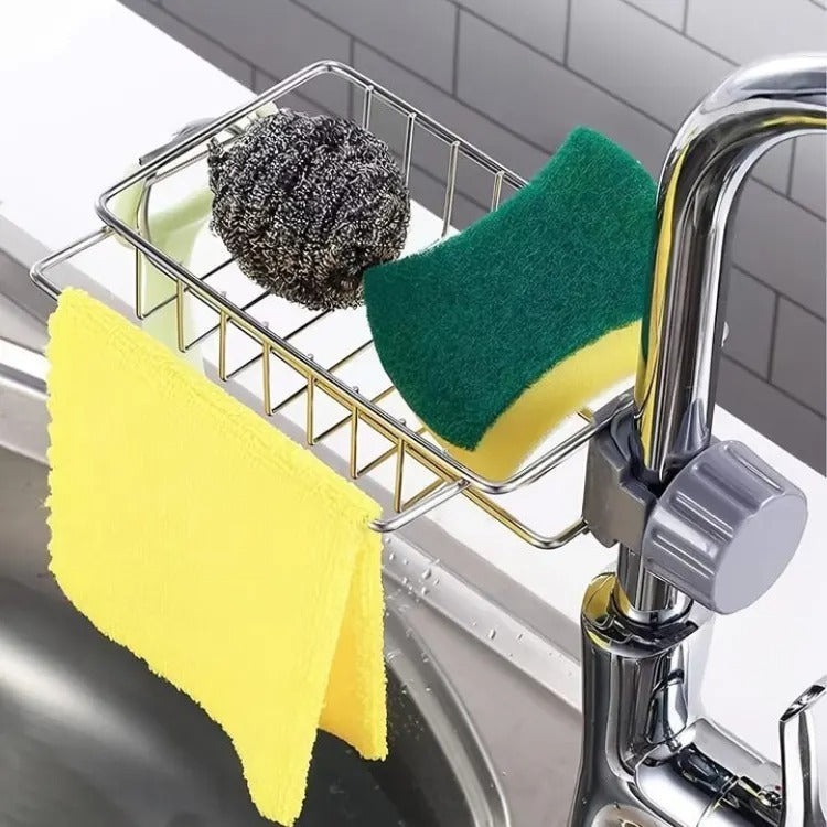 Stainless Steel Sink Sponge Holder – Hanging Faucet Rack for Kitchen & Bathroom
